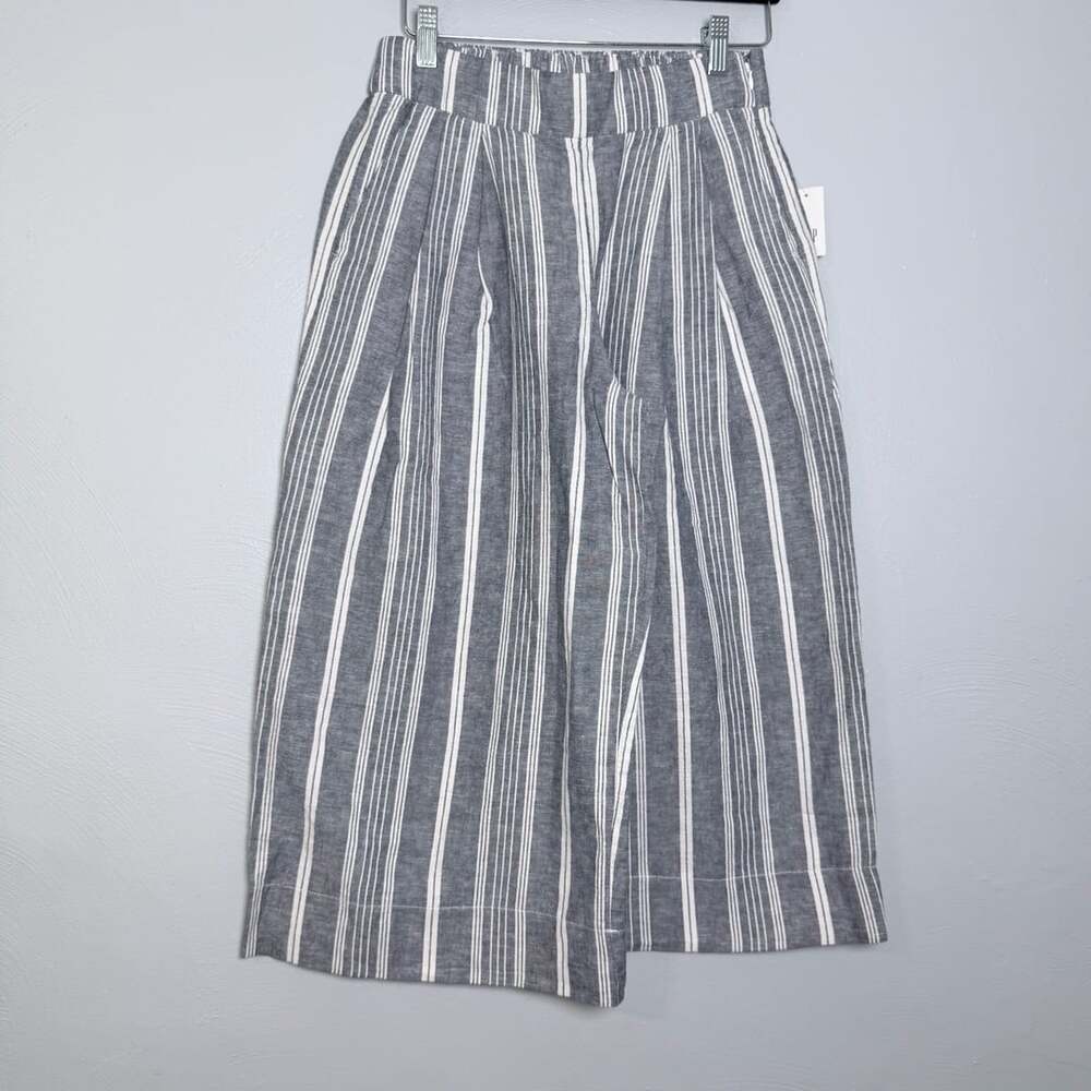 Gap Linen Blend Wide Leg Pants Size 2 Gray White Striped